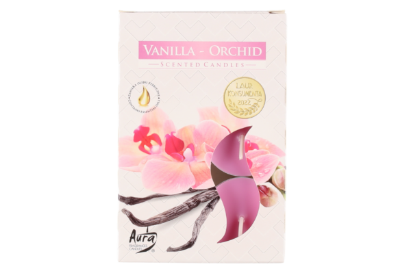 Aura Tuoksulämpökynttilä Vanilla-orchid 6 kpl