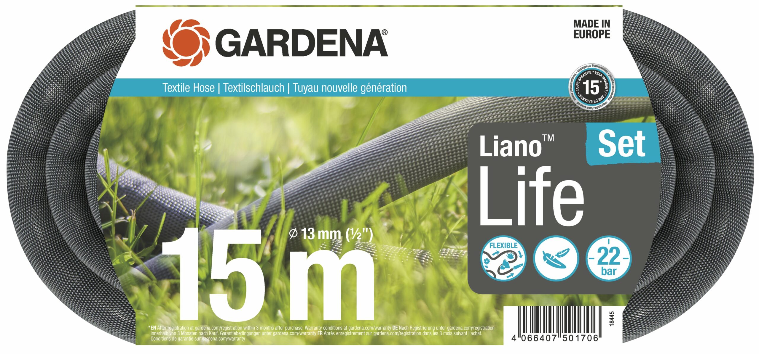 Puutarhaletku Gardena Liano™ Life 15m sarja